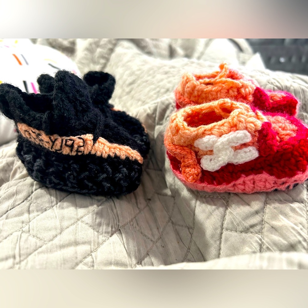 Handmade Crochet Baby Shoes - Remakes of the Chanel Trainers & Yeezy SPLY 350